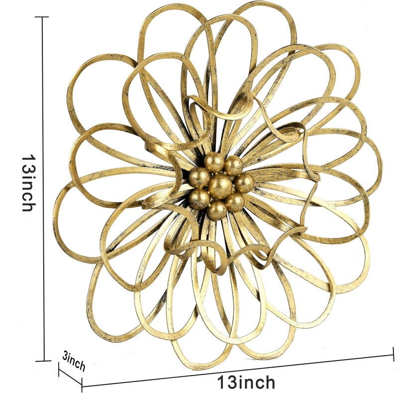 Remenna Metal Flowers Wall Decor, Metal Rustic Wall Art Decoration Farmhouse Wall Decorations Multiple Floral Hanging Decor for Bathroom Living Room Home Office Garden Kitchen 13inch (Rustic Gold) - Image 4